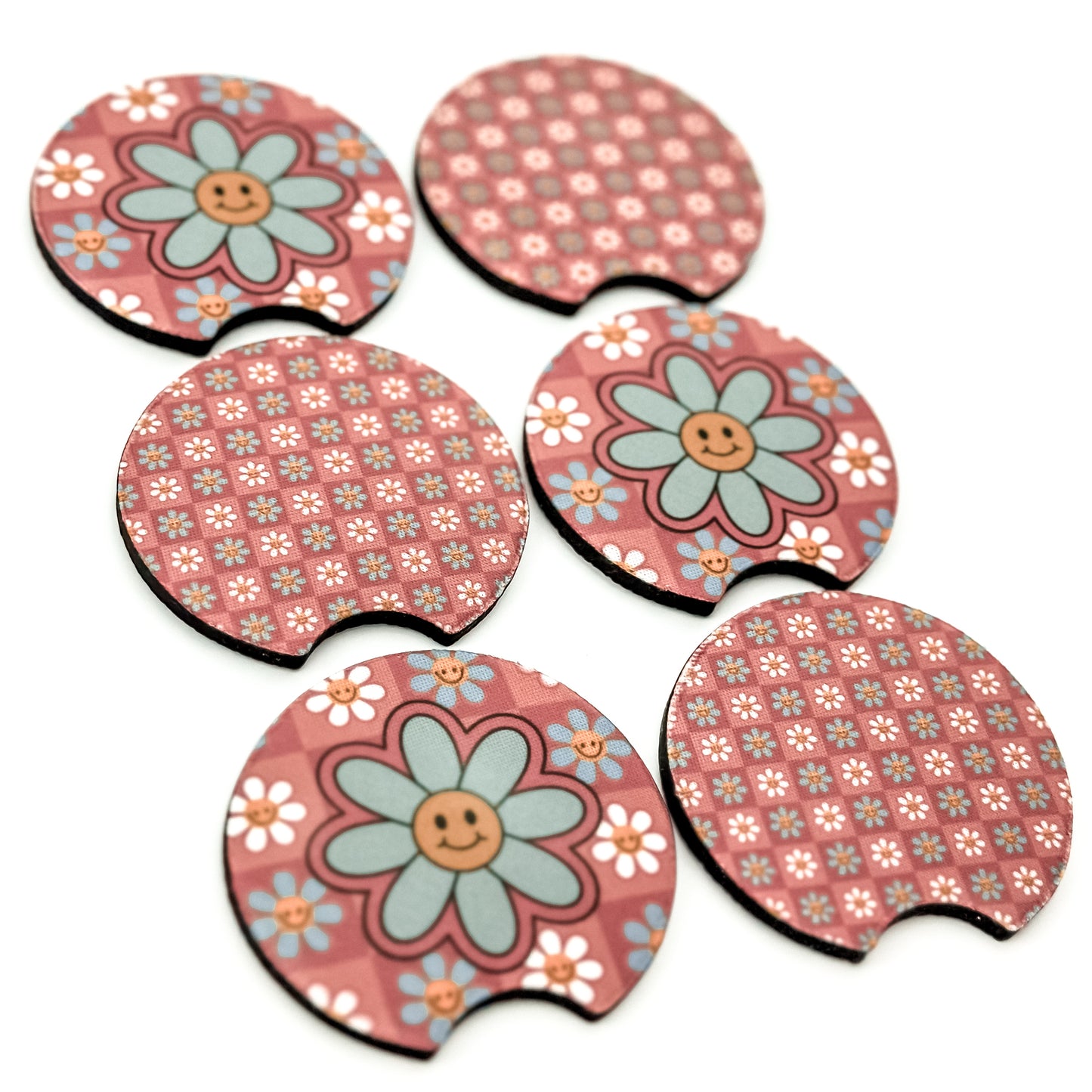 Car Coaster Set - Checkered Daisies