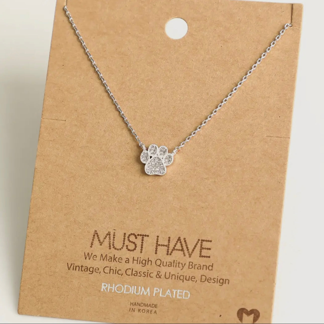 Studded Paw Print - Necklace