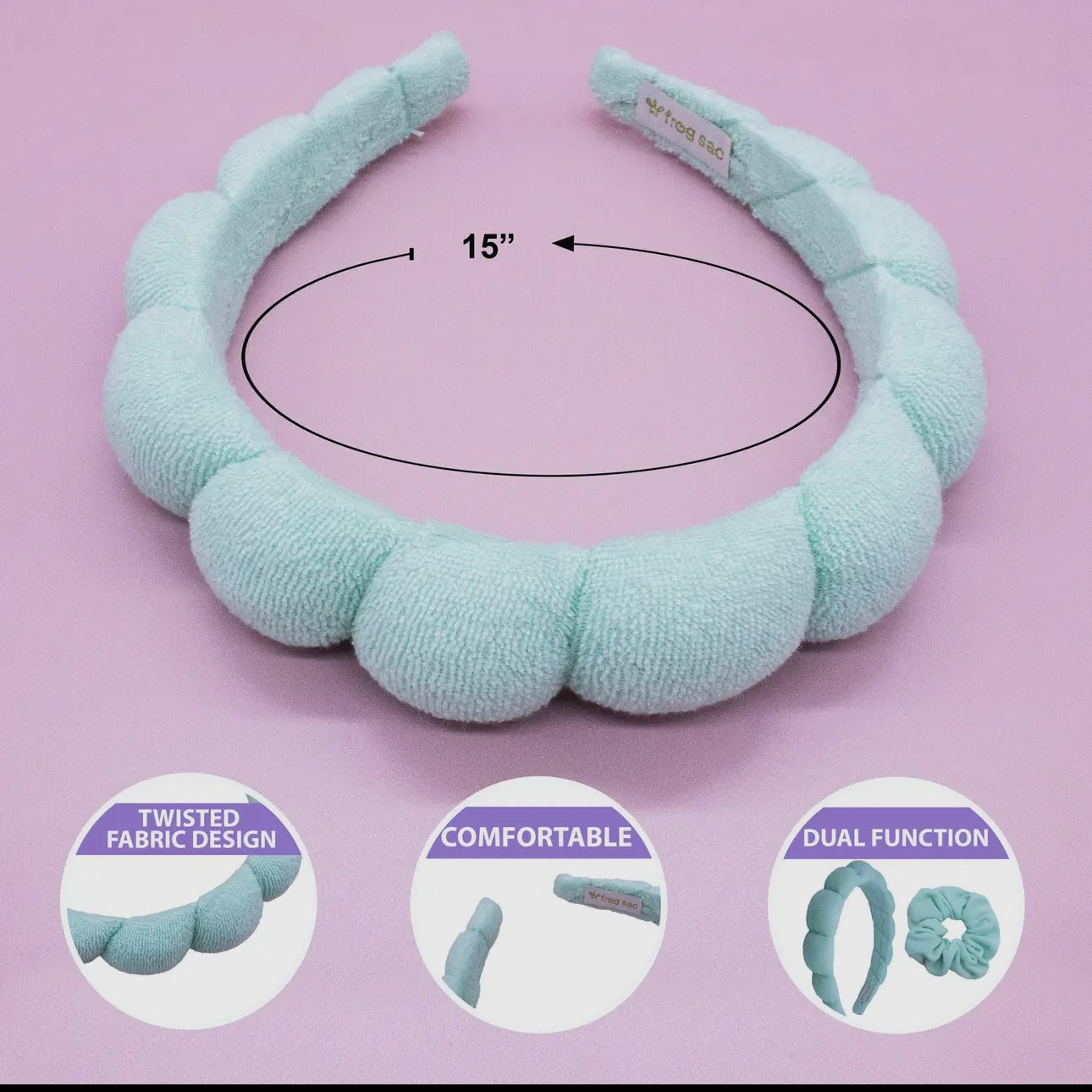 Terry Cloth Headband with Scrunchies - Mint