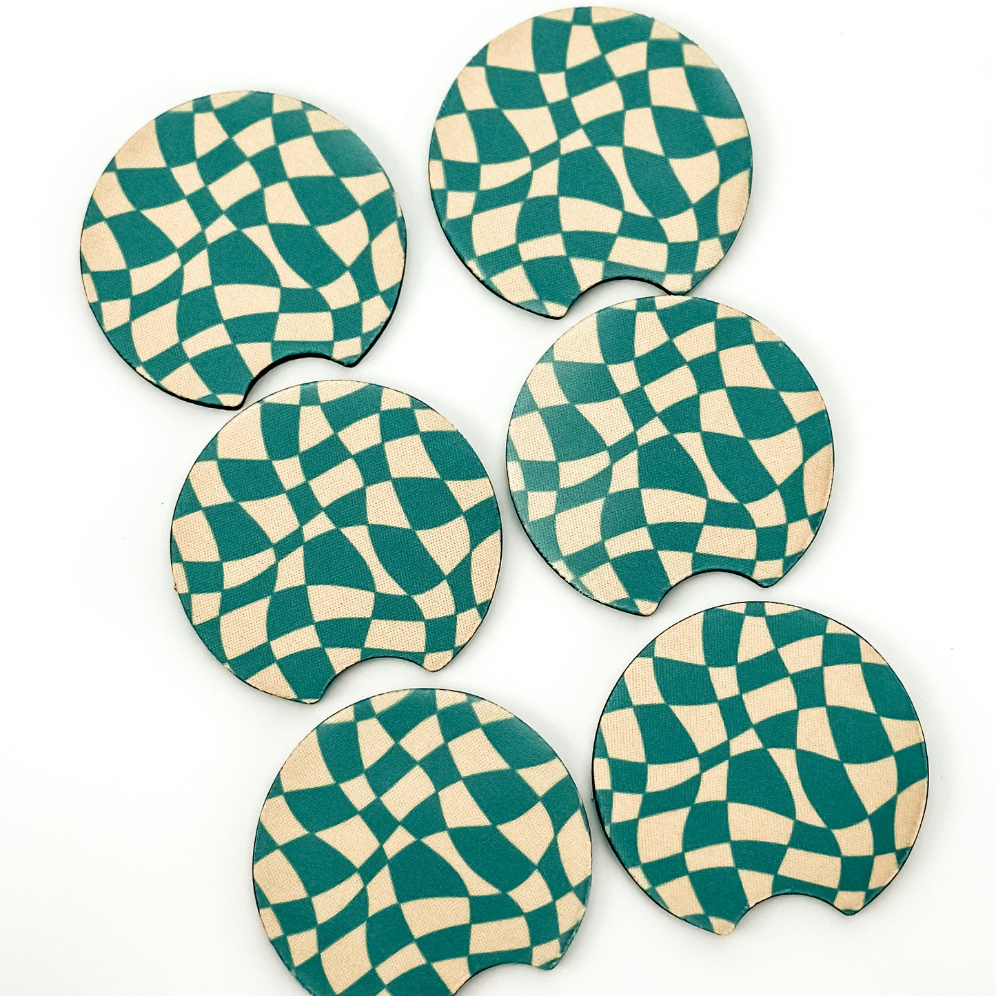 Car Coaster Set - Teal Checkered
