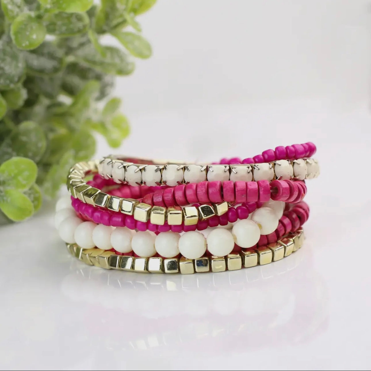 Pink/White Bracelet Stack