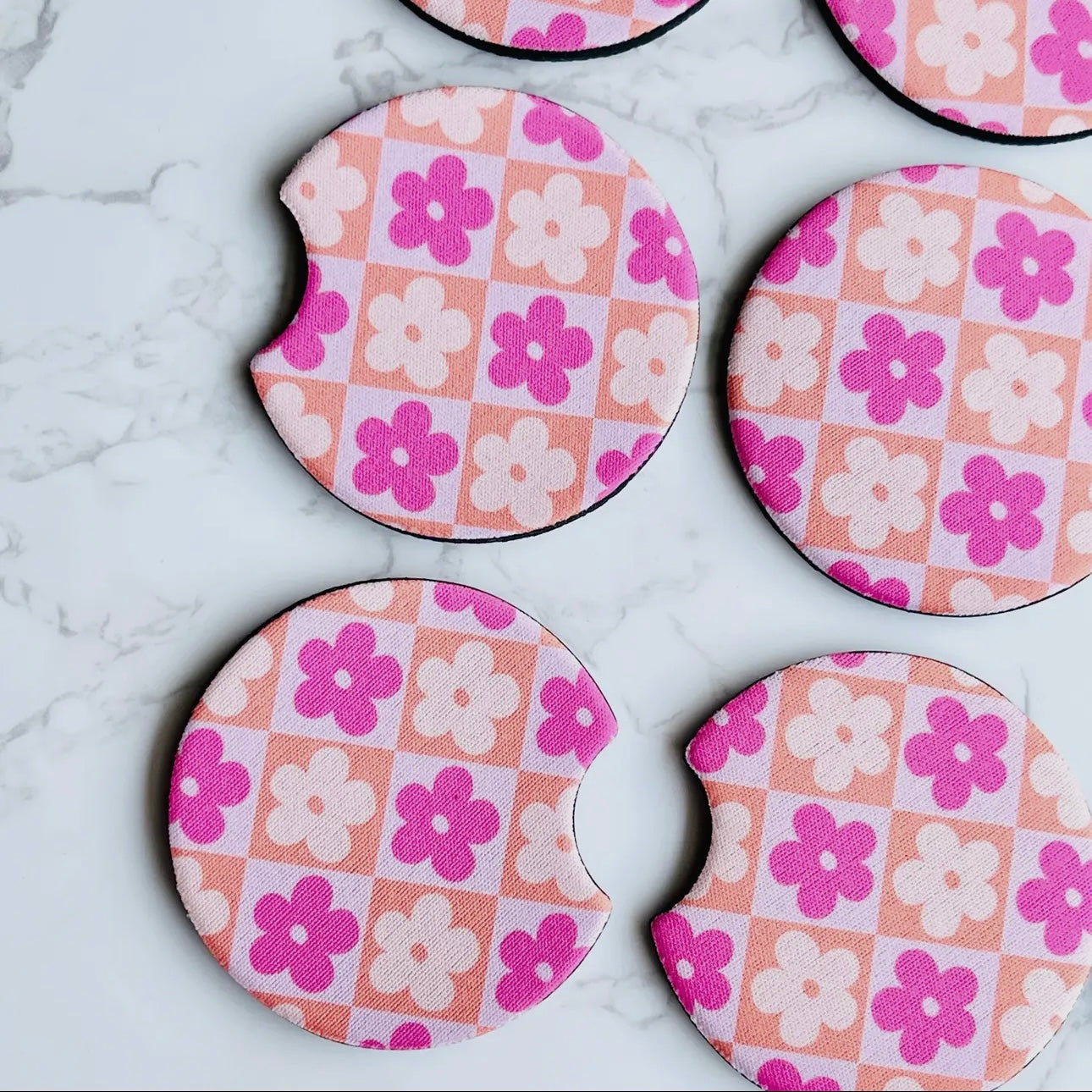 Car Coaster Set - Checkered Daisy