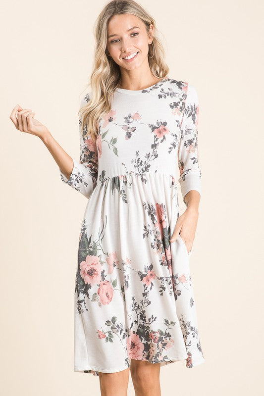 Floral 3/4 Sleeve Dress
