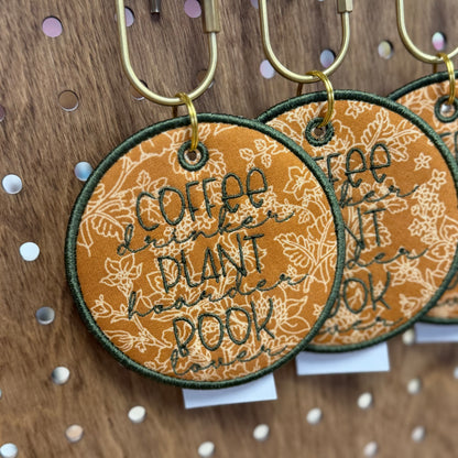 Coffee, Plant, Book - Embroidered Bag Tag