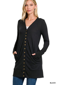 Long Snap Cardigan - Black