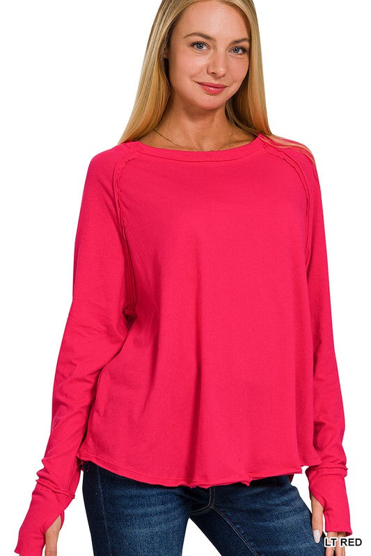 Cotton Raglan Sleeve Top - Red