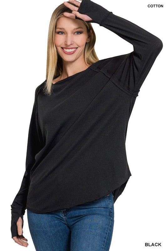 Cotton Raglan Sleeve Top - Black