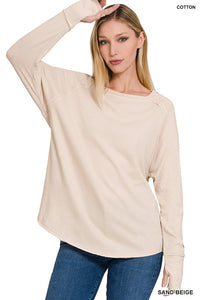 Cotton Raglan Sleeve Top - Beige