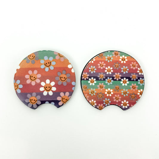 Car Coaster Set  - Striped Daisies