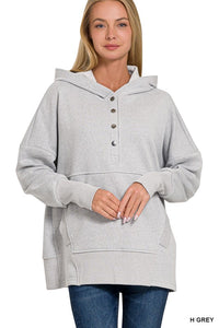 Half Button Hooded Pullover - Heather Grey