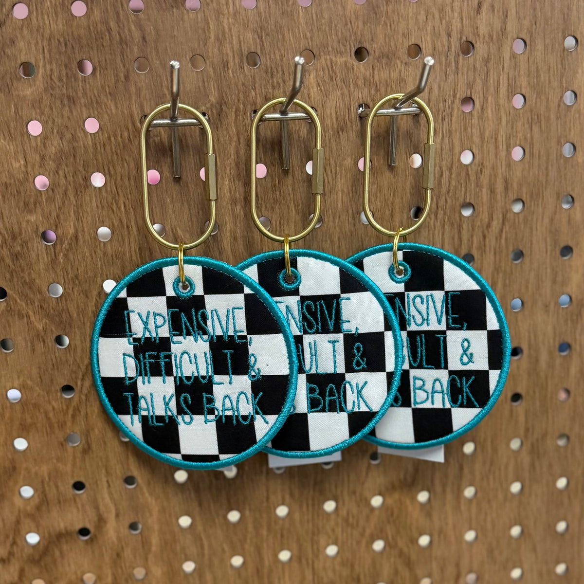 Expensive, Difficult, Talks Back - Embroidered Bag Tag