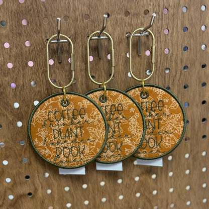 Coffee, Plant, Book - Embroidered Bag Tag