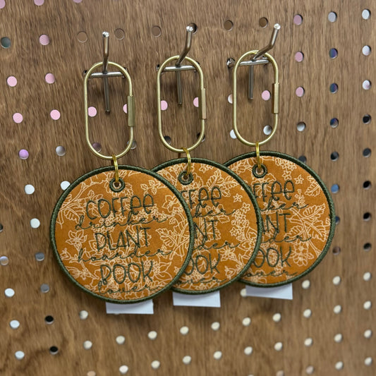 Coffee, Plant, Book - Embroidered Bag Tag