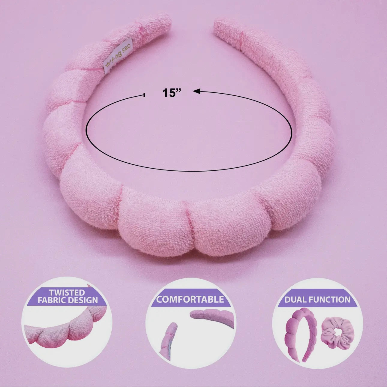 Terry Cloth Headband with Scrunchies - Pink