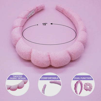Terry Cloth Headband with Scrunchies - Pink
