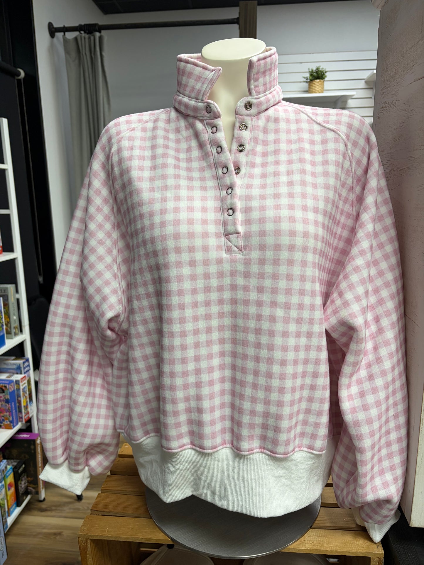 Pink Gingham Pullover