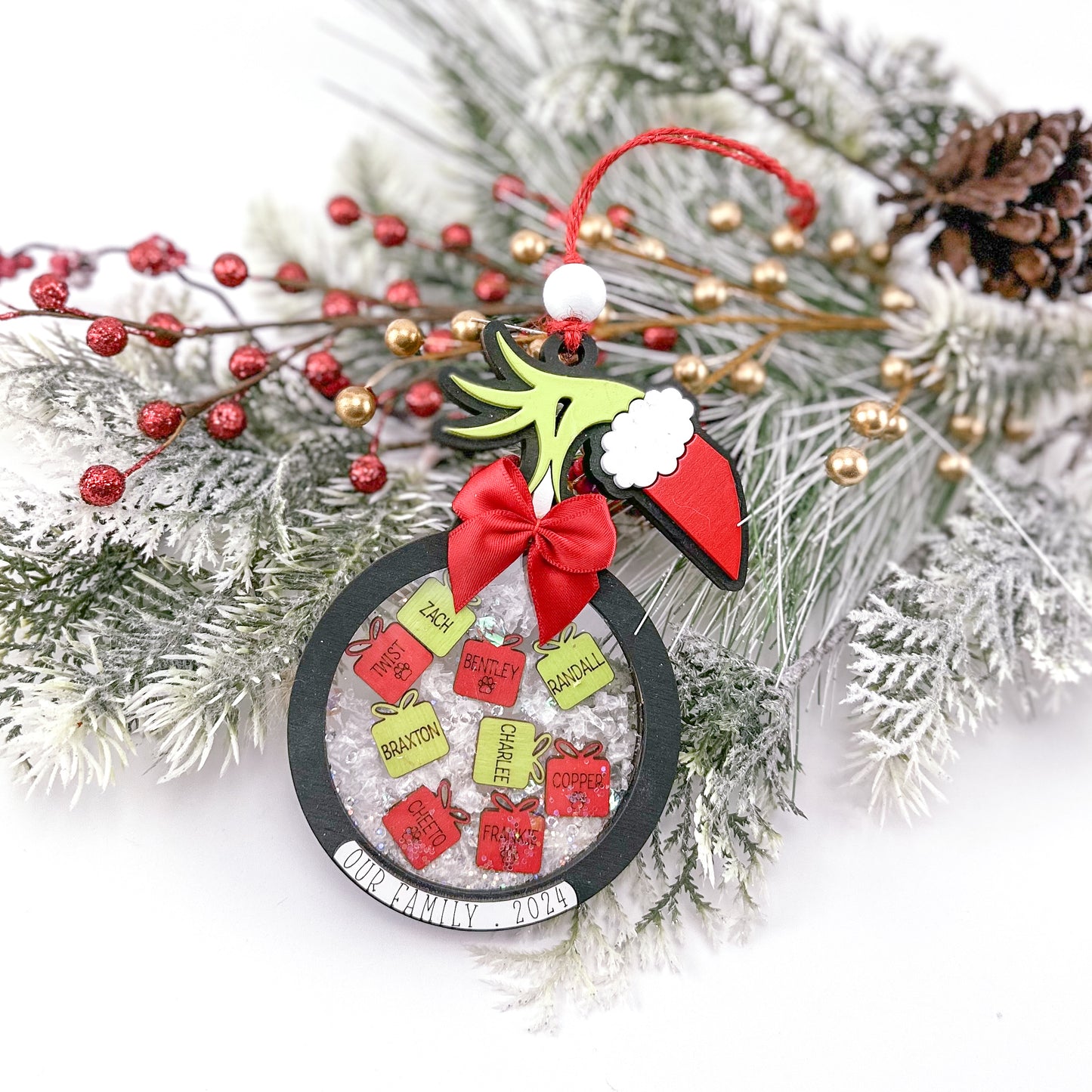 Grinchy Shaker Family Ornament