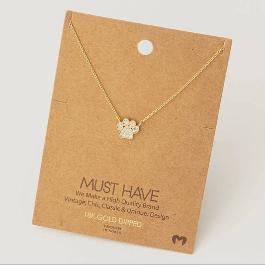 Studded Paw Print - Necklace