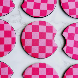 Car Coaster Set  - Pink Checkerboard