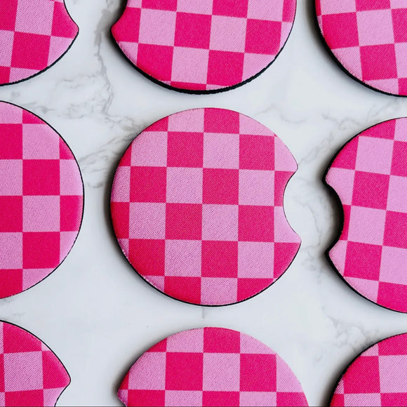 Car Coaster Set  - Pink Checkerboard