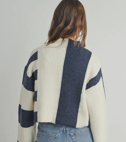 Color block mock neck