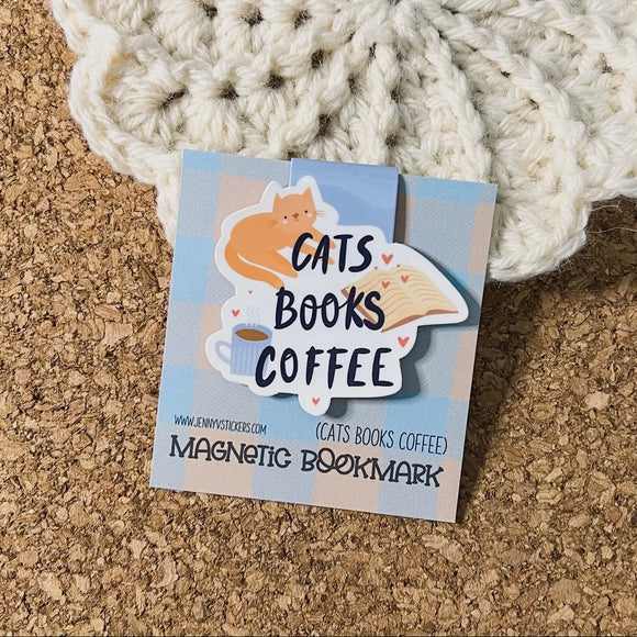Cats, Books, Coffee - Magnetic Bookmark