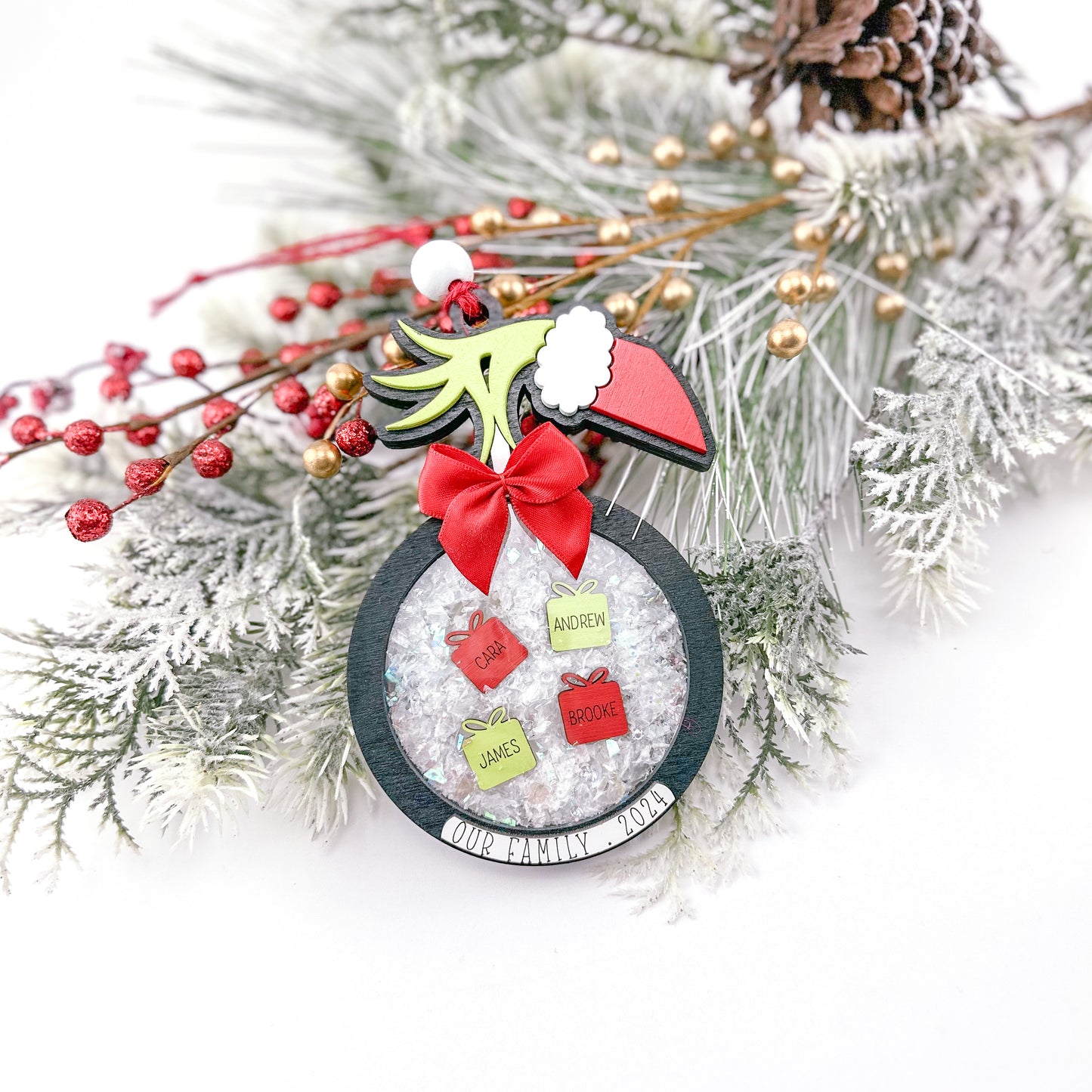 Grinchy Shaker Family Ornament