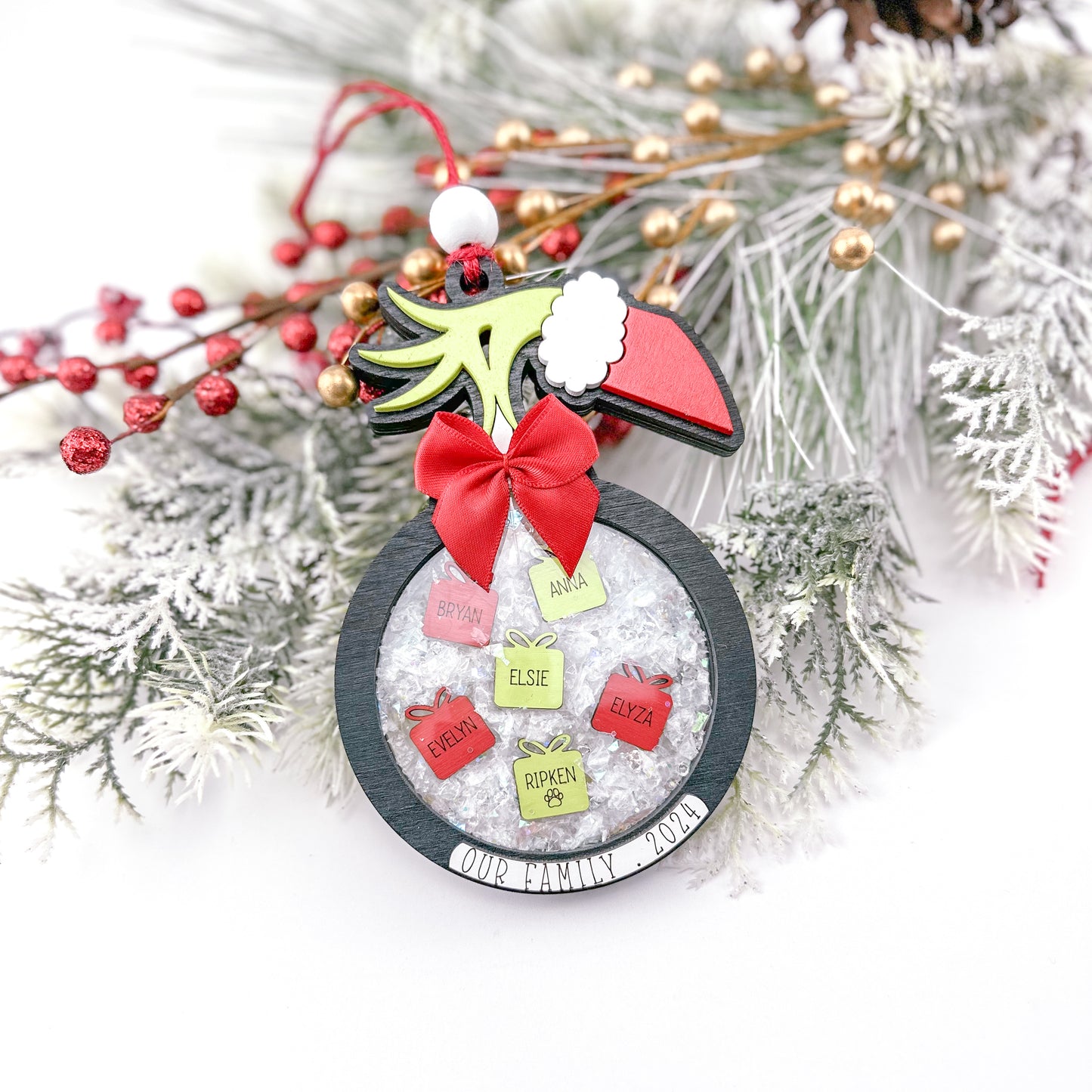 Grinchy Shaker Family Ornament