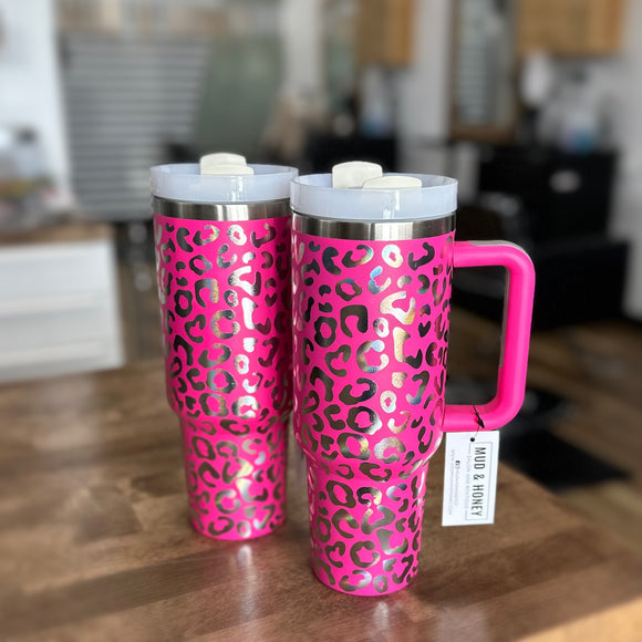 Holographic Cheetah Tumbler - Pink