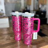 Holographic Cheetah Tumbler - Pink