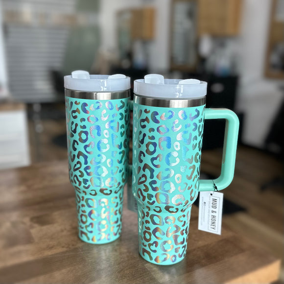 Holographic Cheetah Tumbler - Teal