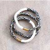 Flat Disc Bead Bracelet Stack - Black