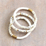 Flat Disc Bead Bracelet Stack - White