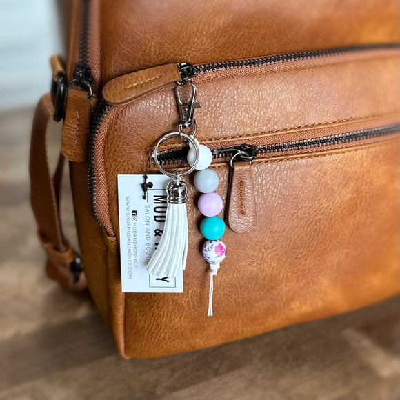 Silicone Bead Keychain - Grey/Marble/Floral