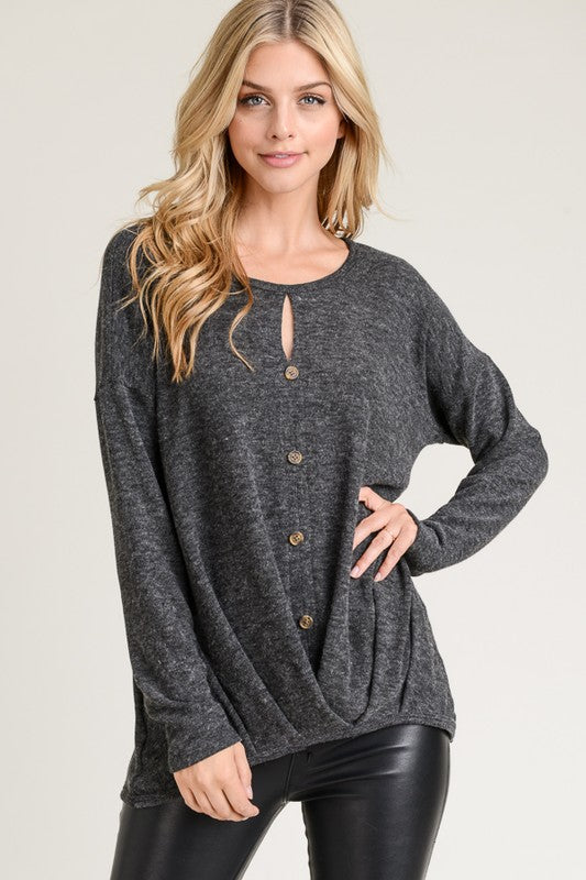 Pleated Hem Button Front - Charcoal