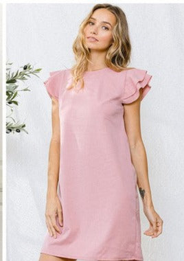 Ruffle Sleeve Dress - Dusty Pink