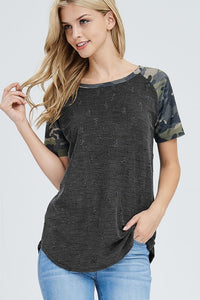 Distressed Camo Tee - Charcoal