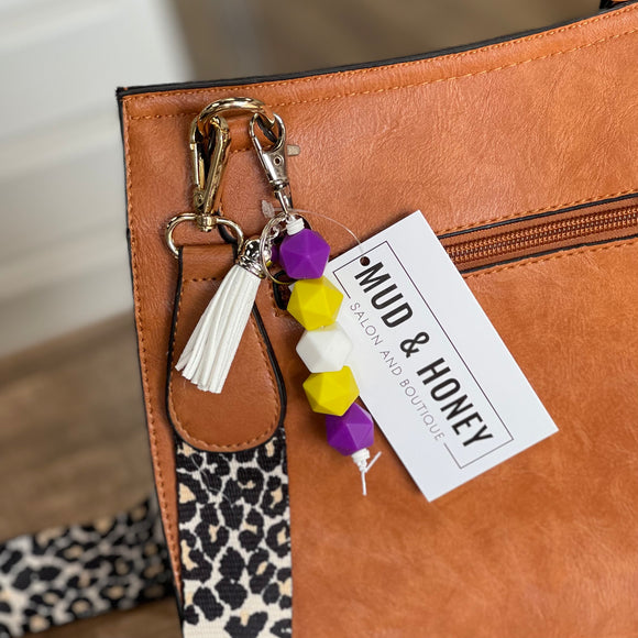 Silicone Bead Keychain - Purple/Yellow