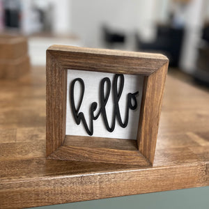 Hello W/B - 6" Square Sign