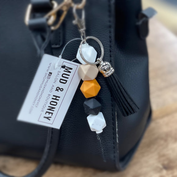 Silicone Bead Keychain - Orange/Black