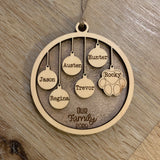 Family Ornament w/Pets - Walnut
