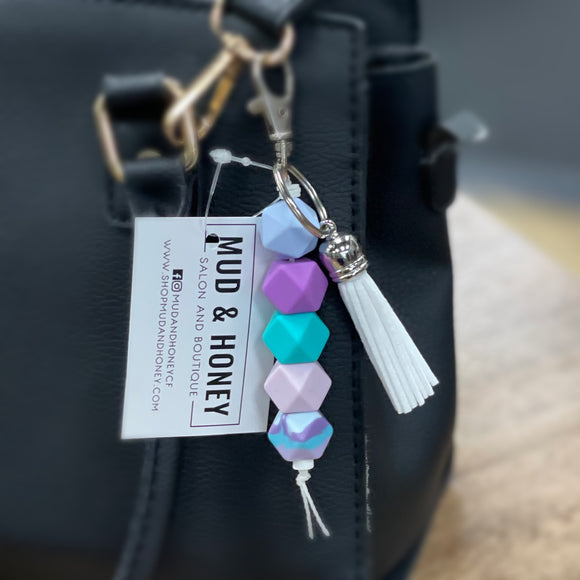 Silicone Bead Keychain - Teal/Purple
