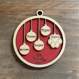 Family Ornament w/Pets - Red
